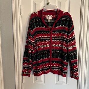 Festive Red and Green Zip-Up Cardigan